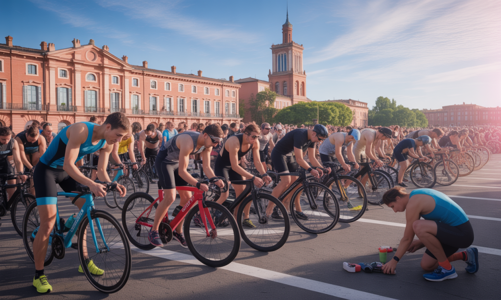 participez au triathlon de toulouse organisé par supertri ce dimanche ! un événement phare pour tous les triathlètes amateurs en plein centre de la ville rose, mêlant sport, convivialité et passion.